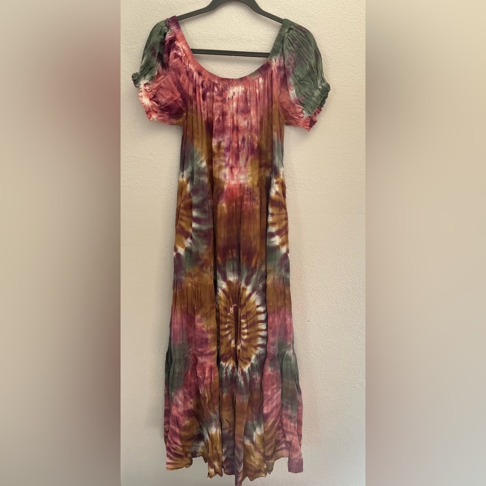 YFB Young Fabulous & Broke Sunny Tiered Off The Shoulder Tie Dye Boho Maxi Dress